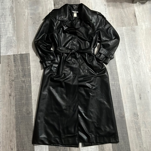 Vintage Robbie Sport Black Shimmery Trench Coat Shoulder Pads Epaulets women’s 6 - Picture 2 of 8